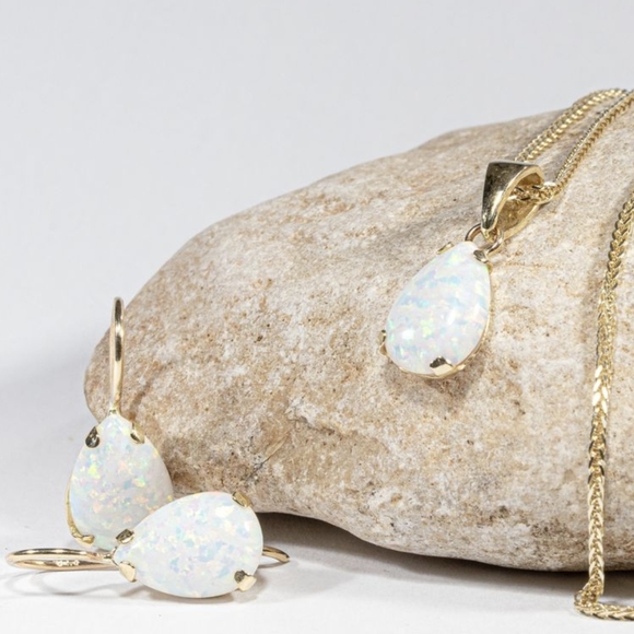 Adita Jewelry - SOLD Adita 14k Yellow Gold Teardrop White Opal Necklace-Chain/Pendant/Earrings